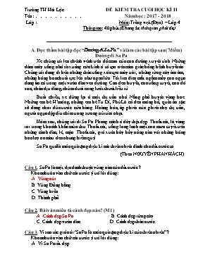 Bài kiểm tra Cuối học kỳ II môn Tiếng Việt Lớp 4 - Năm học 2017-2018 - Trường Tiểu học Hải Lộc (Có đáp án)